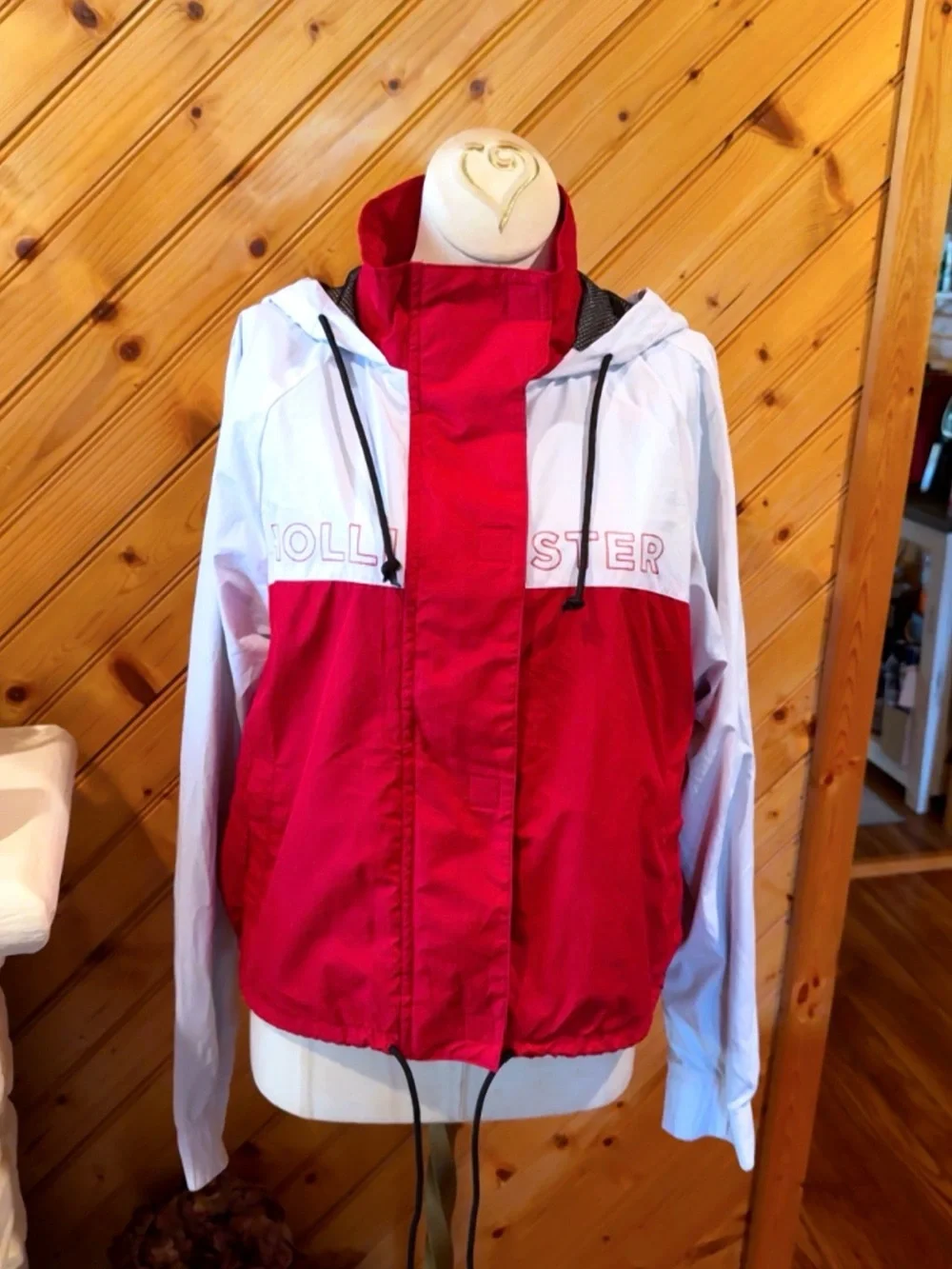 Hollister Women’s Medium Red White Colorblock Hooded Windbreaker Jacket